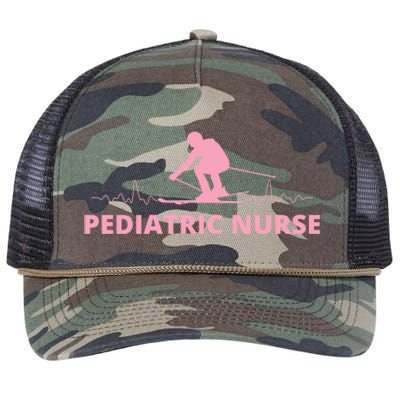 Pink Pediatric Nurse Heartbeat And Skier For Ski Lovers Meaningful Gift Retro Rope Trucker Hat Cap