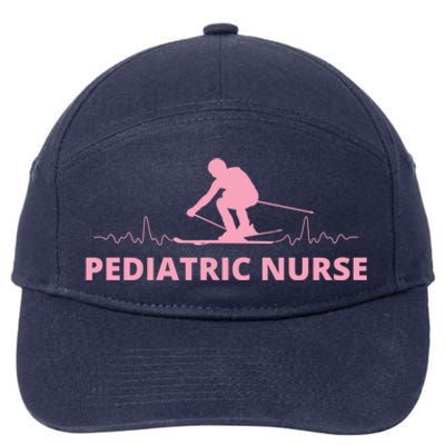 Pink Pediatric Nurse Heartbeat And Skier For Ski Lovers Meaningful Gift 7-Panel Snapback Hat