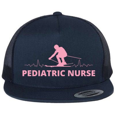 Pink Pediatric Nurse Heartbeat And Skier For Ski Lovers Meaningful Gift Flat Bill Trucker Hat