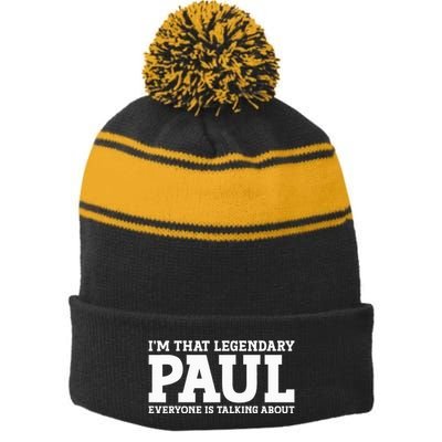 Paul Personal Name Funny Paul Stripe Pom Pom Beanie