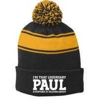 Paul Personal Name Funny Paul Stripe Pom Pom Beanie