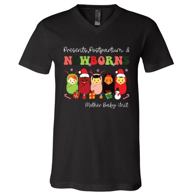 Presents Postpartum Newborns Mother Baby Nurse Christmas V-Neck T-Shirt