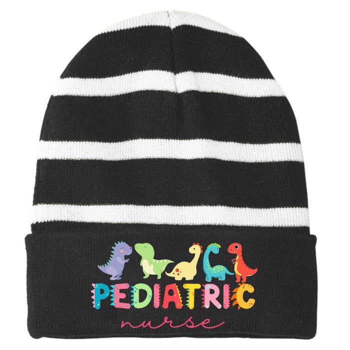 PICU Pediatric Nurse Dinosaurs Peds Nurse Crew Appreciation Striped Beanie with Solid Band