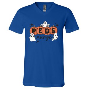 Peds Pediatric Nurse Halloween Boo Crew Ghost Pumpkins Funny Gift V-Neck T-Shirt