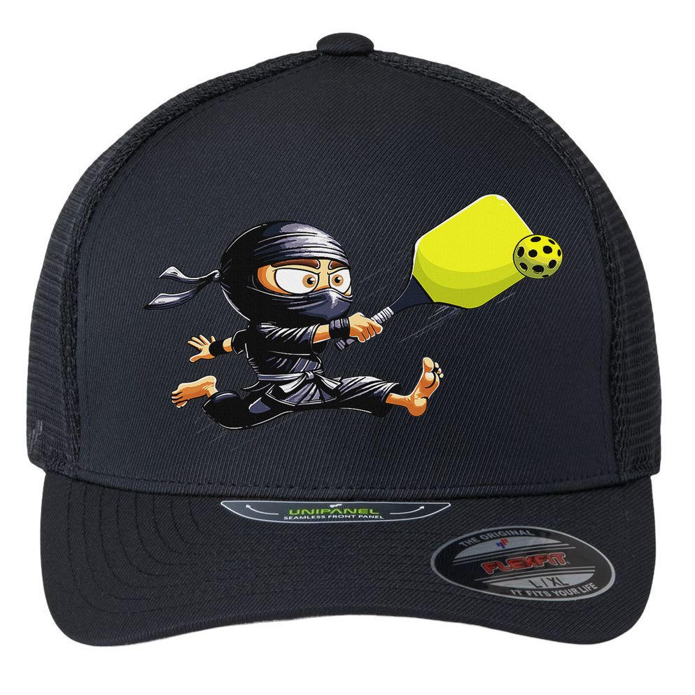 Pickleball Player Ninja Flexfit Unipanel Trucker Cap