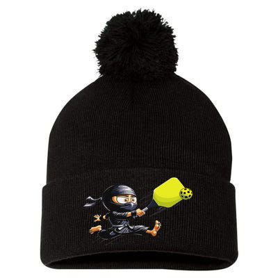Pickleball Player Ninja Pom Pom 12in Knit Beanie