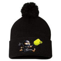 Pickleball Player Ninja Pom Pom 12in Knit Beanie