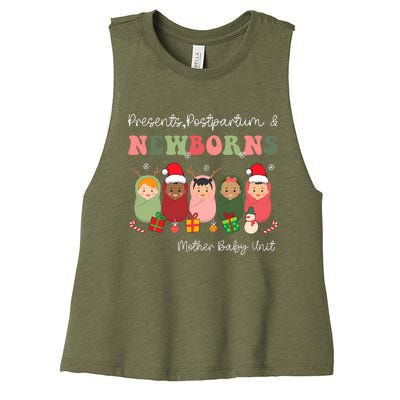 Presents Postpartum & Newborns Mother Baby Nurse Christmas Women's Racerback Cropped Tank