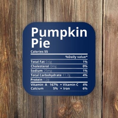 Pumpkin Pie Nutrition Facts Funny Thanksgiving Christmas Coaster