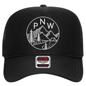 PNW Pacific Northwest Outdoors Trees Mountain High Crown Mesh Back Trucker Hat