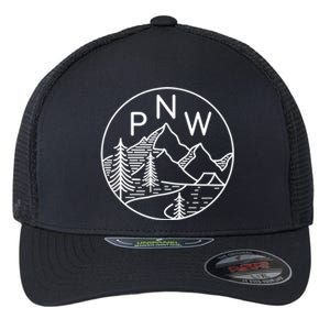 PNW Pacific Northwest Outdoors Trees Mountain Flexfit Unipanel Trucker Cap