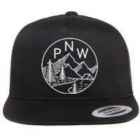 PNW Pacific Northwest Outdoors Trees Mountain Flat Bill Trucker Hat