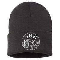 PNW Pacific Northwest Outdoors Trees Mountain Sustainable Knit Beanie