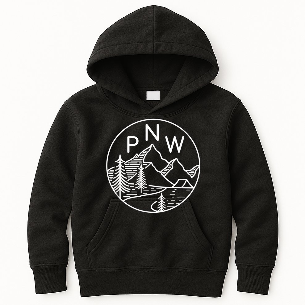 PNW Pacific Northwest Outdoors Trees Mountain Kids Hoodie
