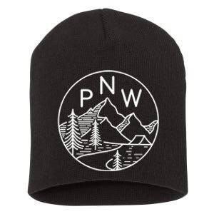 PNW Pacific Northwest Outdoors Trees Mountain Short Acrylic Beanie