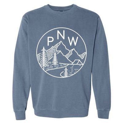 PNW Pacific Northwest Outdoors Trees Mountain Garment-Dyed Sweatshirt