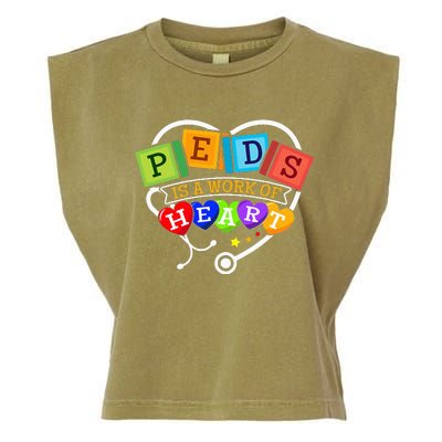 Pediatric Pediatrician Nurse Peds Is A Work Of Heart Garment-Dyed Women's Muscle Tee