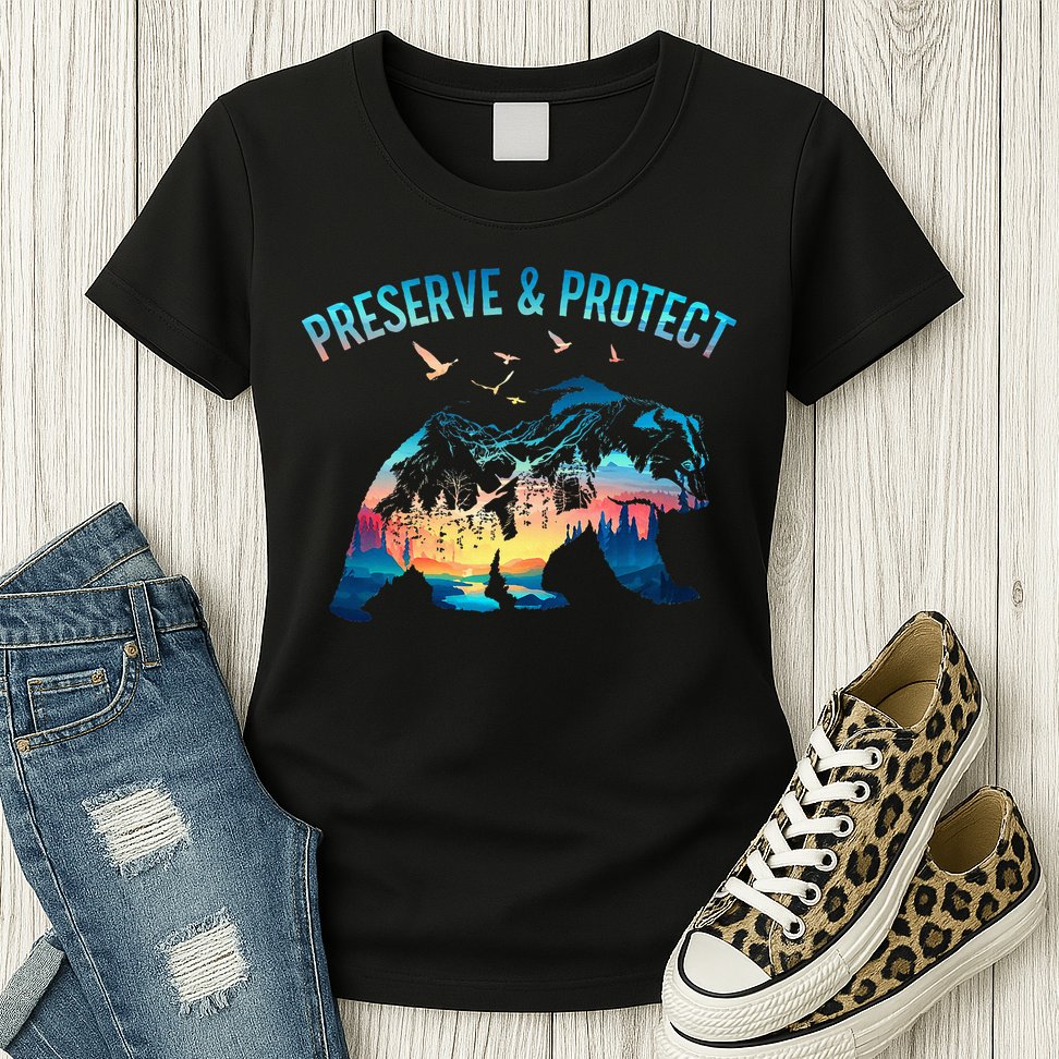 Preserve & Protect National Park Nature Forest Bear Wildlife Womens T-Shirt