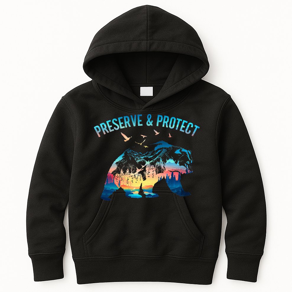 Preserve & Protect National Park Nature Forest Bear Wildlife Kids Hoodie