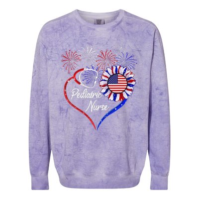 Patriotic Pediatric Nurse 4th Of July USA Flag Sunflower Colorblast Crewneck Sweatshirt