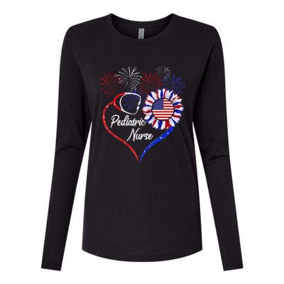 Patriotic Pediatric Nurse 4th Of July USA Flag Sunflower Womens Cotton Relaxed Long Sleeve T-Shirt