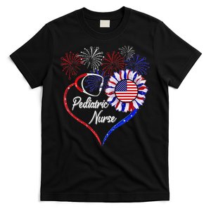 Patriotic Pediatric Nurse 4th Of July USA Flag Sunflower T-Shirt