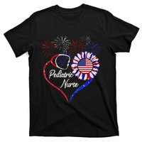 Patriotic Pediatric Nurse 4th Of July USA Flag Sunflower T-Shirt