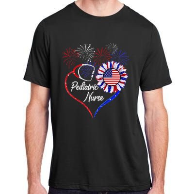 Patriotic Pediatric Nurse 4th Of July USA Flag Sunflower Adult ChromaSoft Performance T-Shirt