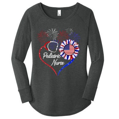 Patriotic Pediatric Nurse 4th Of July USA Flag Sunflower Women's Perfect Tri Tunic Long Sleeve Shirt