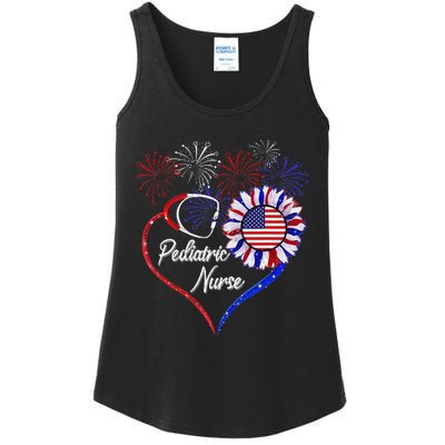 Patriotic Pediatric Nurse 4th Of July USA Flag Sunflower Ladies Essential Tank