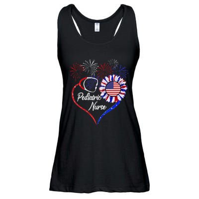 Patriotic Pediatric Nurse 4th Of July USA Flag Sunflower Ladies Essential Flowy Tank