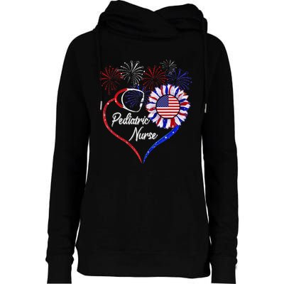 Patriotic Pediatric Nurse 4th Of July USA Flag Sunflower Womens Funnel Neck Pullover Hood