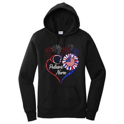 Patriotic Pediatric Nurse 4th Of July USA Flag Sunflower Women's Pullover Hoodie