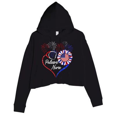 Patriotic Pediatric Nurse 4th Of July USA Flag Sunflower Crop Fleece Hoodie