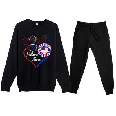 Patriotic Pediatric Nurse 4th Of July USA Flag Sunflower Premium Crewneck Sweatsuit Set