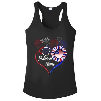 Patriotic Pediatric Nurse 4th Of July USA Flag Sunflower Ladies PosiCharge Competitor Racerback Tank