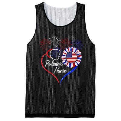 Patriotic Pediatric Nurse 4th Of July USA Flag Sunflower Mesh Reversible Basketball Jersey Tank