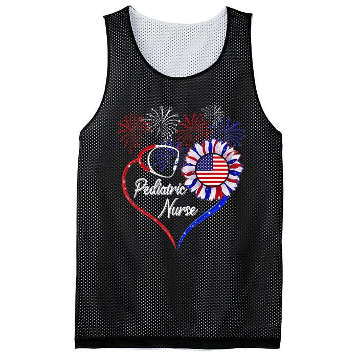 Patriotic Pediatric Nurse 4th Of July USA Flag Sunflower Mesh Reversible Basketball Jersey Tank