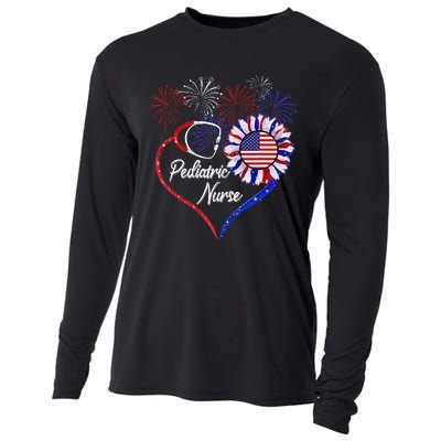 Patriotic Pediatric Nurse 4th Of July USA Flag Sunflower Cooling Performance Long Sleeve Crew