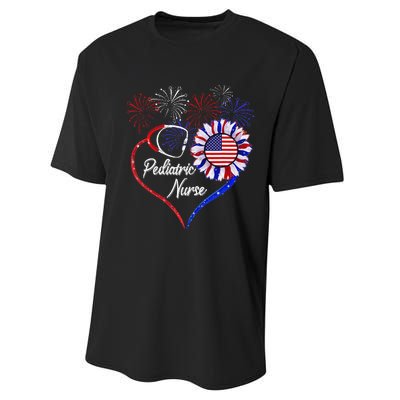 Patriotic Pediatric Nurse 4th Of July USA Flag Sunflower Performance Sprint T-Shirt