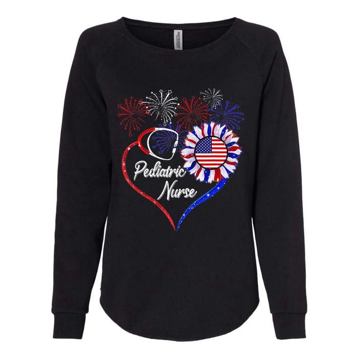 Patriotic Pediatric Nurse 4th Of July USA Flag Sunflower Womens California Wash Sweatshirt