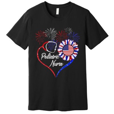 Patriotic Pediatric Nurse 4th Of July USA Flag Sunflower Premium T-Shirt