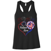 Patriotic Pediatric Nurse 4th Of July USA Flag Sunflower Women's Racerback Tank