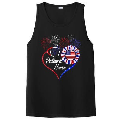 Patriotic Pediatric Nurse 4th Of July USA Flag Sunflower PosiCharge Competitor Tank