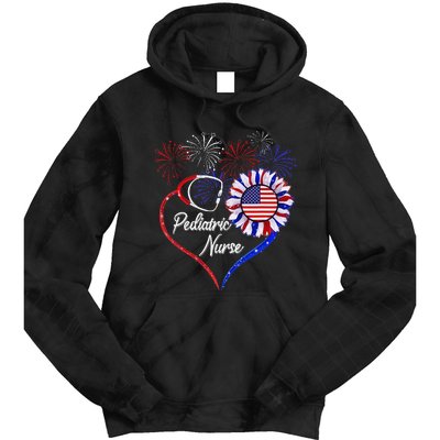 Patriotic Pediatric Nurse 4th Of July USA Flag Sunflower Tie Dye Hoodie