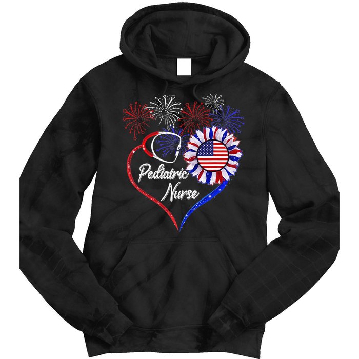 Patriotic Pediatric Nurse 4th Of July USA Flag Sunflower Tie Dye Hoodie