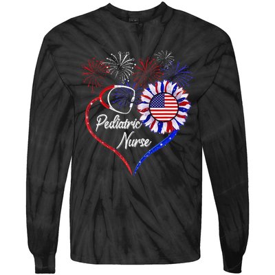 Patriotic Pediatric Nurse 4th Of July USA Flag Sunflower Tie-Dye Long Sleeve Shirt