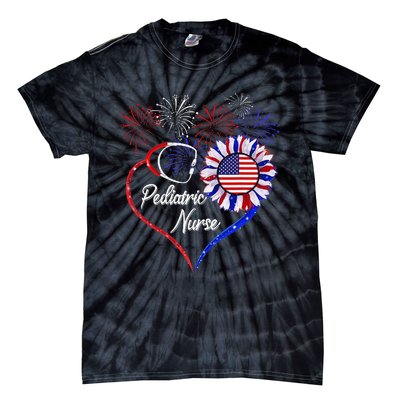 Patriotic Pediatric Nurse 4th Of July USA Flag Sunflower Tie-Dye T-Shirt