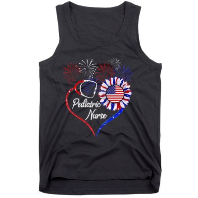 Patriotic Pediatric Nurse 4th Of July USA Flag Sunflower Tank Top