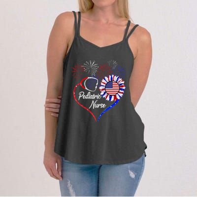 Patriotic Pediatric Nurse 4th Of July USA Flag Sunflower Women's Strappy Tank